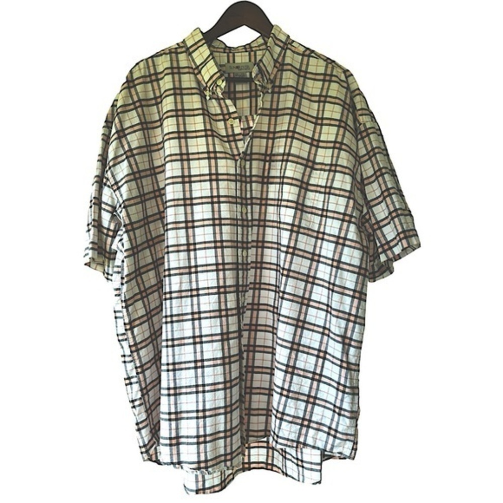 Sun River Blue and White Plaid Short Sleeve Button Down Shirt Sz XXL 100% Cotton